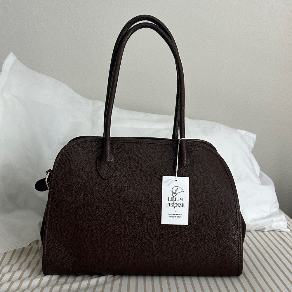 LILIUM FIRENZE BROWN PEBBLE LEATHER LARGE HANDBAG PURSE NWT